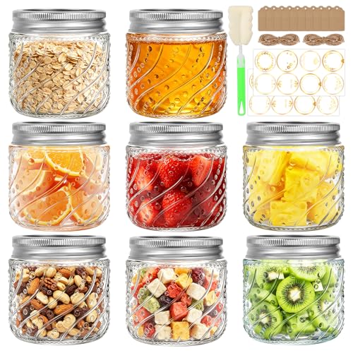 Mcupper 16oz Wide Mouth Mason Jars with Silver Lids and Bands 8 Pack