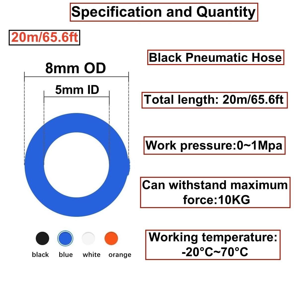 20Metri Tubo Pneumatico per Aria Compressa Nero 8mm Diametro Esterno5mm Diametro Interno,poliuretano PU tubo flessibile aria Kit,Aria Pneumatica Tubo Adatto Per il di vari Utensili Pneumatici