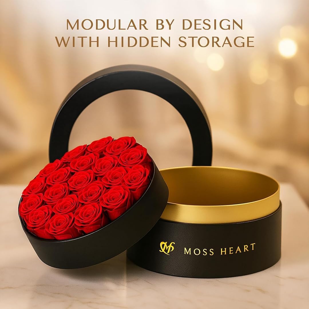 20 Mini Preserved Roses, Round Luxury Gift Box, Real Forever Roses Last 1+ Year, Premium Romantic Gift for Women, Wife, Girlfriend, Mother’s Day, Birthday, Anniversary, Valentine’s Day