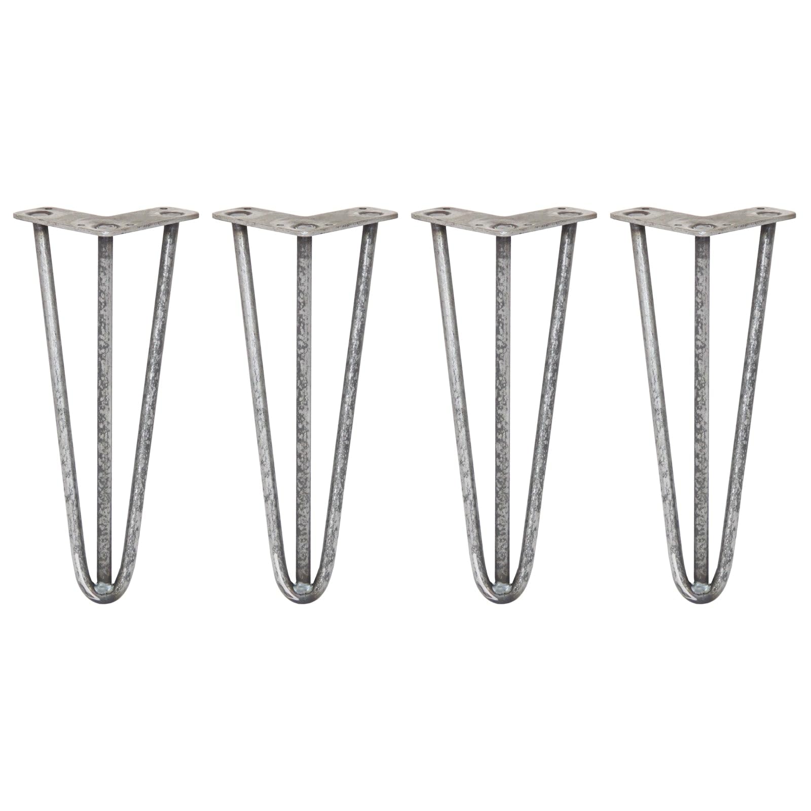 4 x Hairpin Legs / Hair Pin Legs Set Furniture Desk Bench Chair Table 12" 3 Prong 12mm Raw Steel & Protector Feet