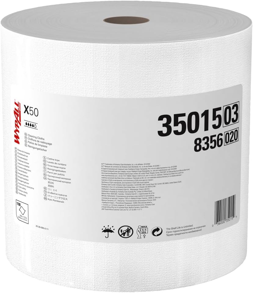 GeneralClean X50 Cloths Cleaning Wipes (35015), Jumbo, Strong Towels for Extended Use, White (1 Roll of 1,100 Sheets, 1,100 Sheet Total)