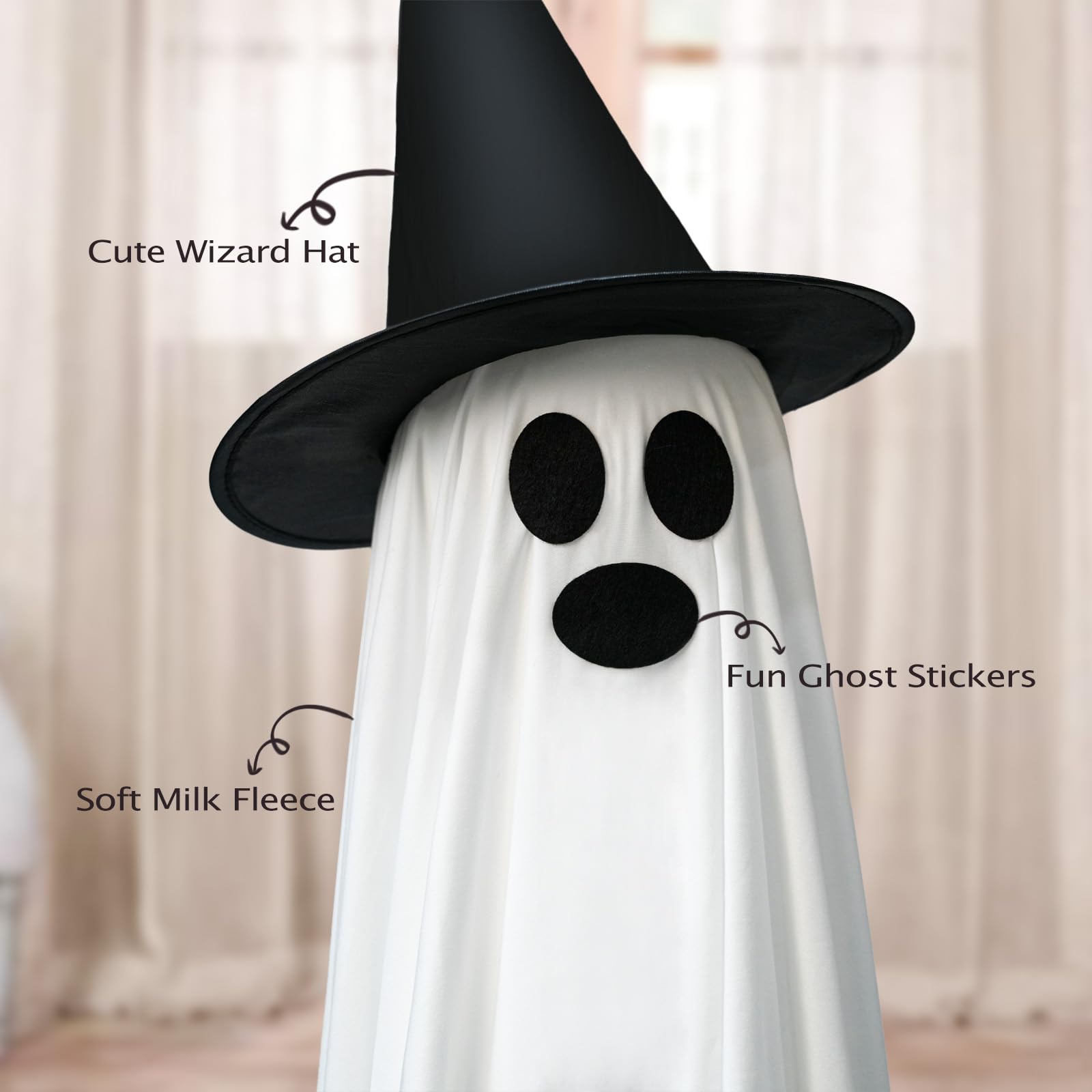 Dekoracje na Halloween – dekoracje halloweenowe na zewnątrz – 2 sztuki dużych świecących upiornych duchów z 8 trybami światła LED i 2 czapkami czarownic – straszne stojące duchy, dekoracja do domu, na