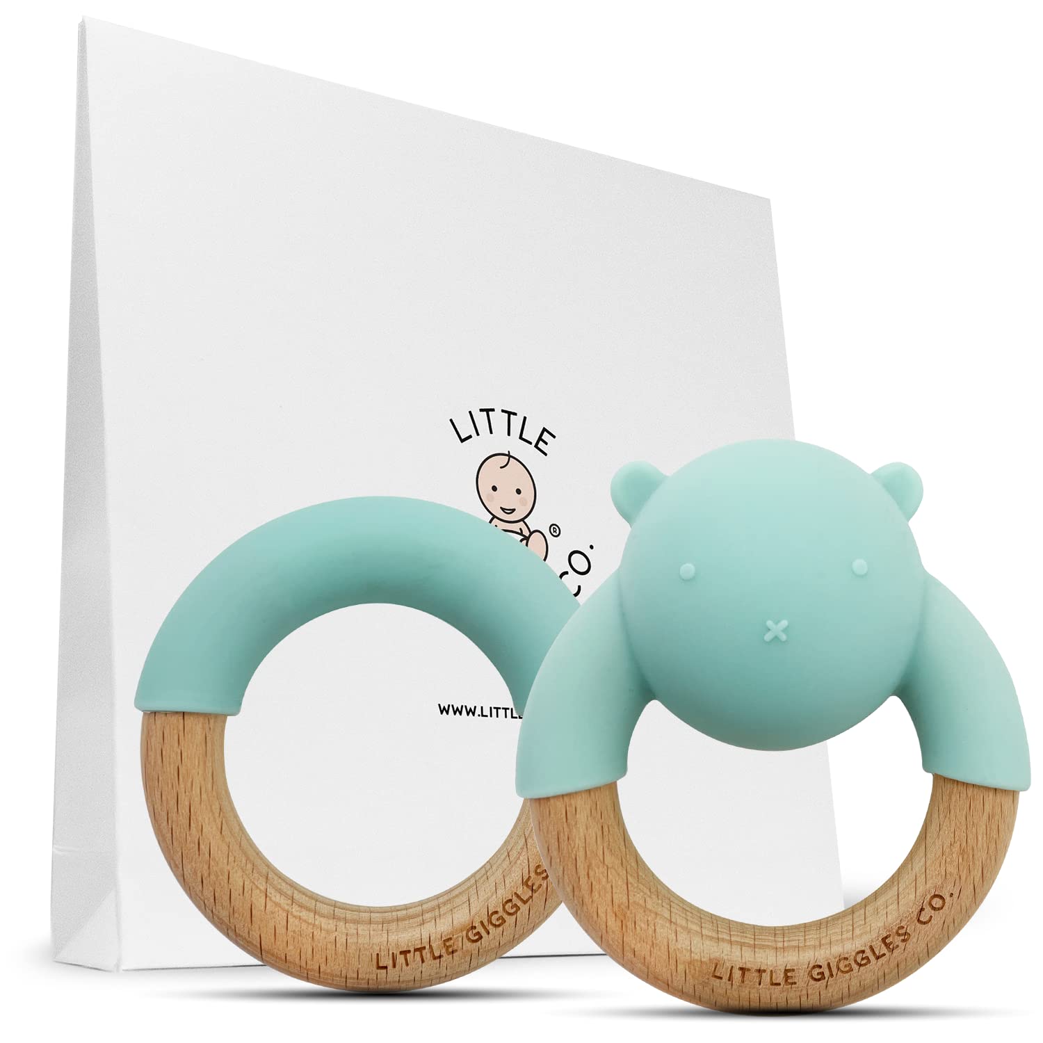 Little Giggles Co.® Teddy Teether Set - Silicone Teething Ring & Baby Rattle, Easy Grip Teething & Sensory Toys for Infants, Beautifully Crafted Newborn Essentials & Baby Shower Gifts
