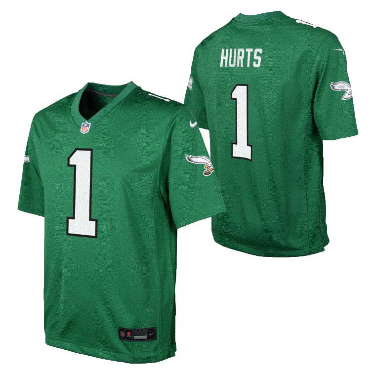 Nike Jalen Hurts #1 Philadelphia Color Rush Game Day Replica Player Jersey - Youth Boys (8-20) (US, Numeric, 18, 20, Regular, Eagles - Kelly Green)