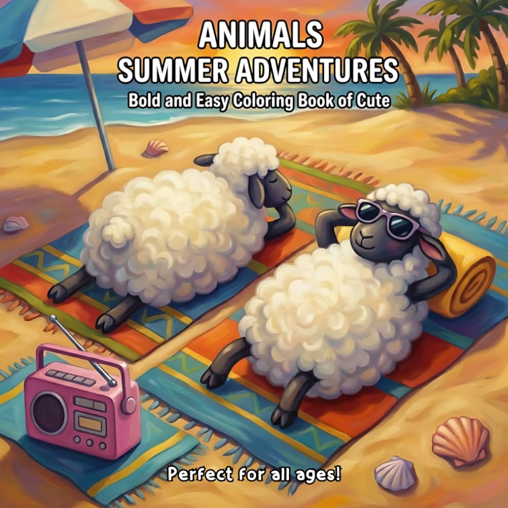 Animals Summer Adventures: Bold and Easy Coloring Book of Cute Animals, 50 Fun and Easy Illustrations for Relaxing and Stress Relief