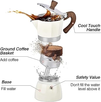 Stovetop Espresso Maker Moka Pot 3 tazas de espresso 5 oz Máquina premium de aluminio3