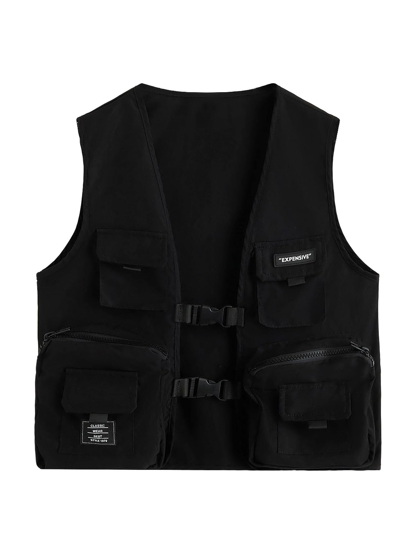Verdusa Boy's Pocket Front Buckle Sleeveless Cargo Vest Jacket