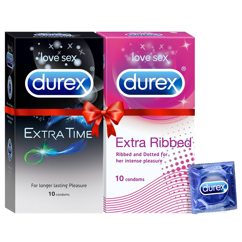 Durex Multi-pack Condoms for Men (Extra Ribbed, Extra Time) - 10 count (Pack of 2)|Performa Lubricant for Long Lasting Climax Delay|Ribbed and Dotted for Extra Stimulation | Suitable for use with lubes & toys-picture-26