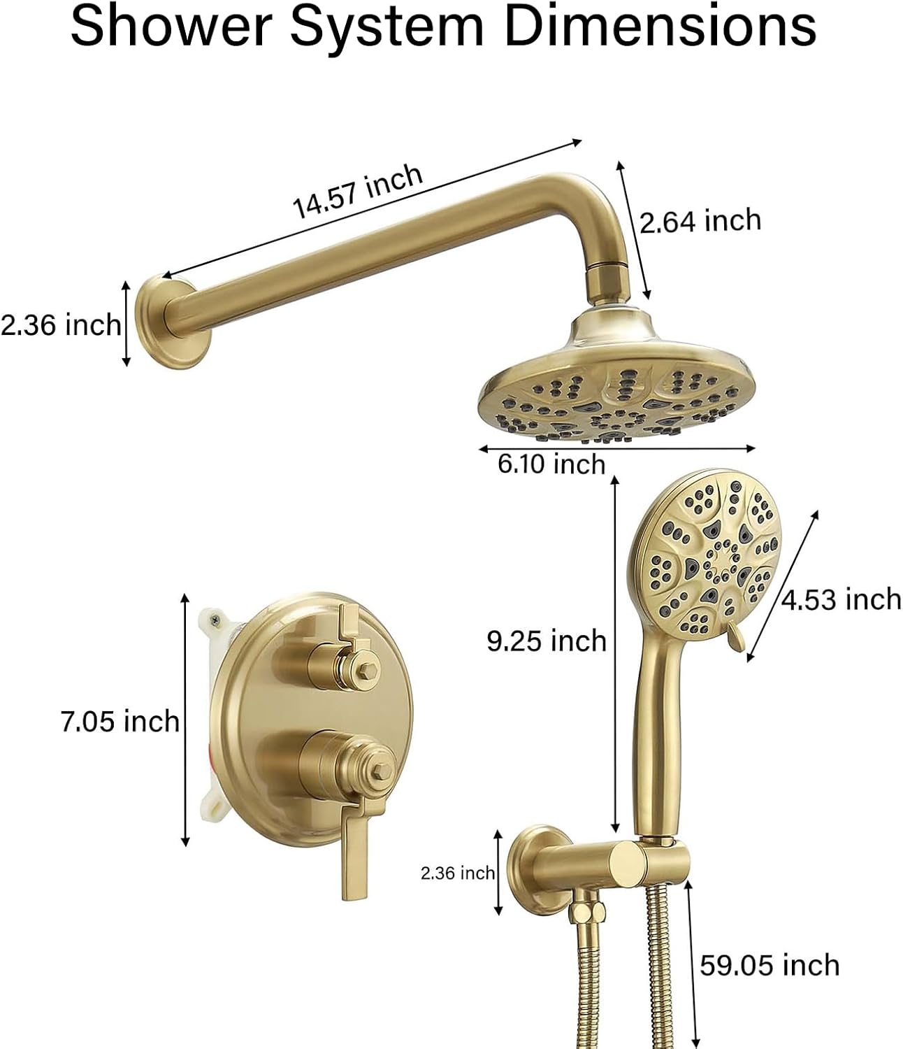 BWE Brushed Gold Shower System Modern Shower Faucet Set Including 5 Function Rain Shower Head and 5 Setting Handheld Spray Batroom Shower Fixtures with Shower Valve Kit