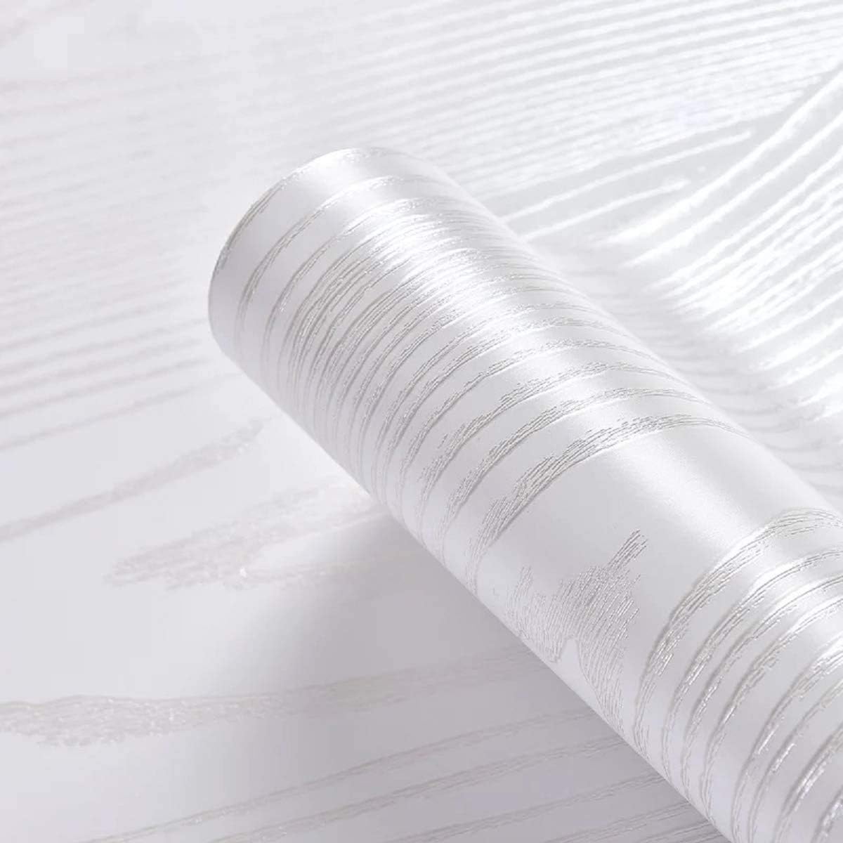 practicalWs15.7''×236.2'' Silver White Wood Grain Wallpaper Peel and Stick Self-Adhesive Removable Vinyl Film Wooden Wallpaper for Countertops Decorative Cabinet Paper