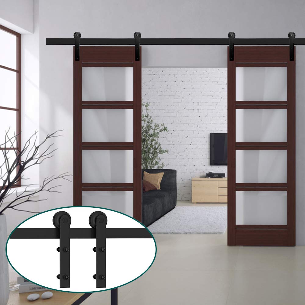Hoconnie Black 8.2Ft/250Cm Sliding Door Hardware Sliding Track Barn Door Kit For Double Barn Door