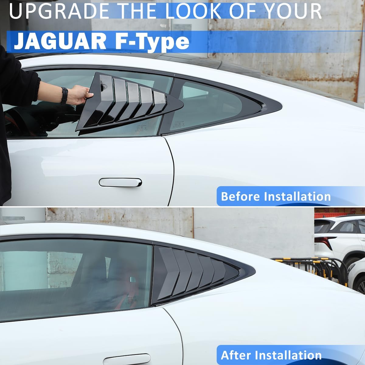 ABS Car Rear Side Window Louvers for Jaguar F-Type 2013-2024 Triangular Window Glass Blinds Auto Exterior Accessories (Gloss Black)