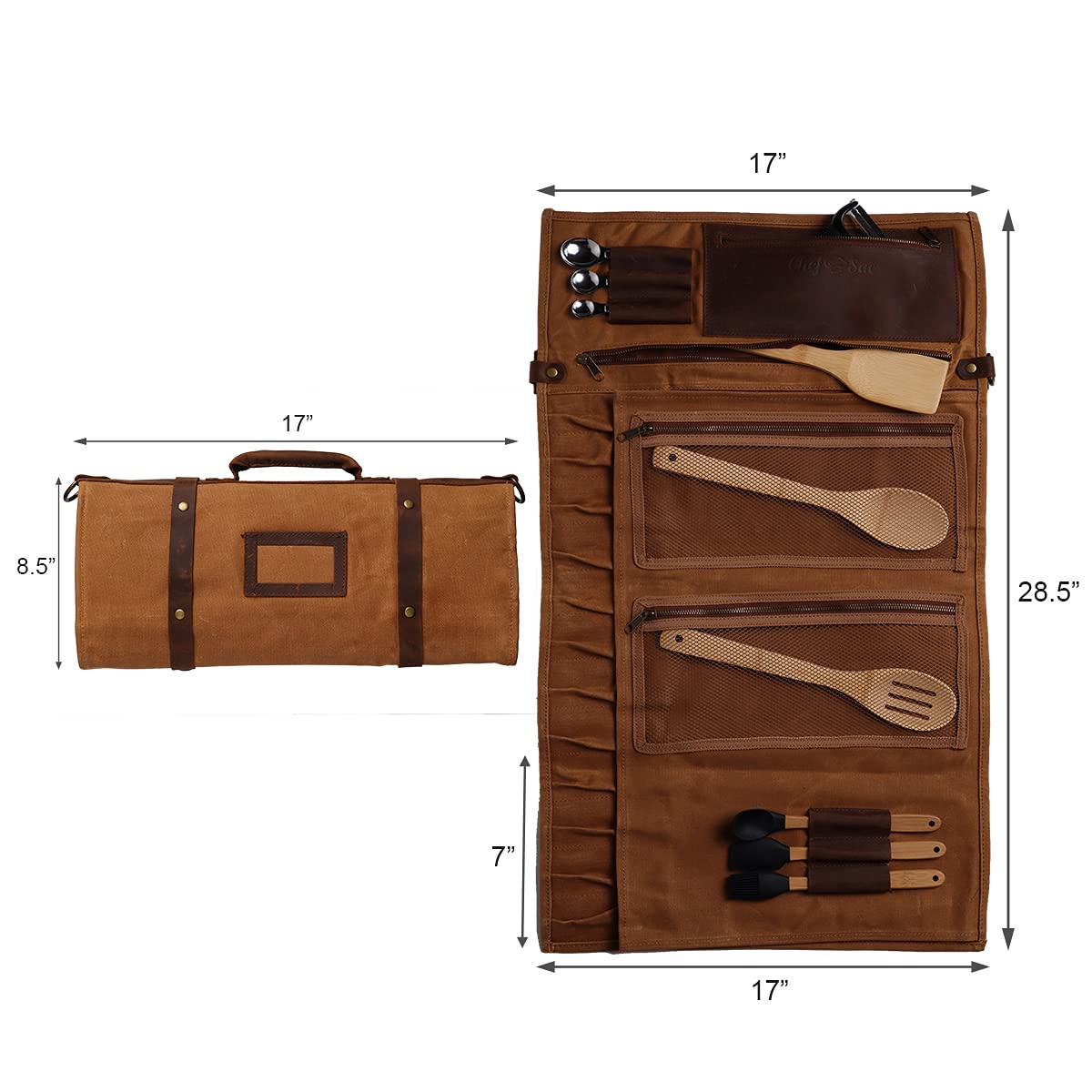 Chef Knife Bag Waxed Canvas Knife Roll Bag 22 Pockets for Knives