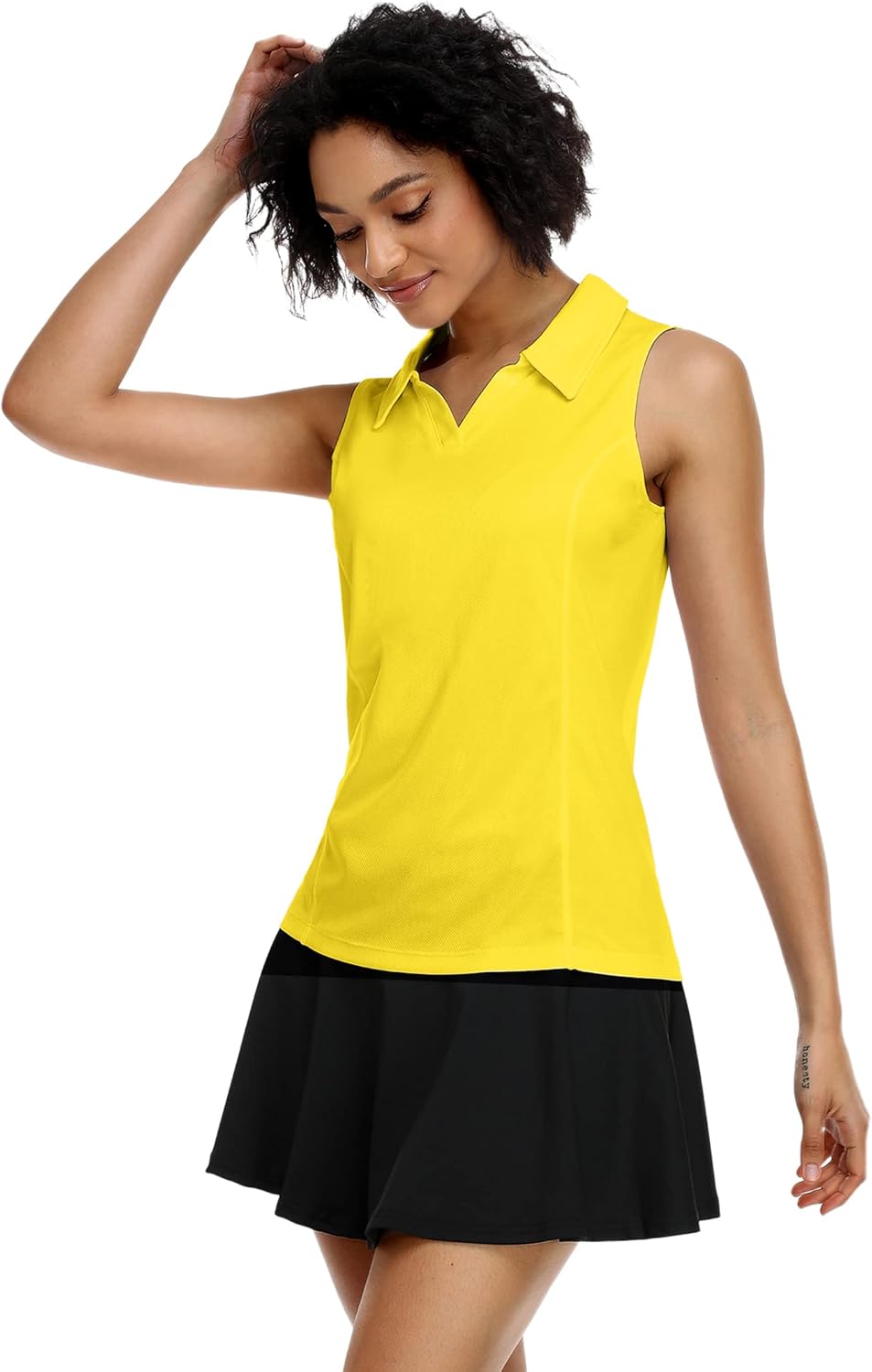 COOrun Womens Golf Shirts Sleeveless Polo Shirt Slim Fit Tennis Tank V Neck Athletic Shirt Lightweight Workout Tops,Yellow Small - Image 2