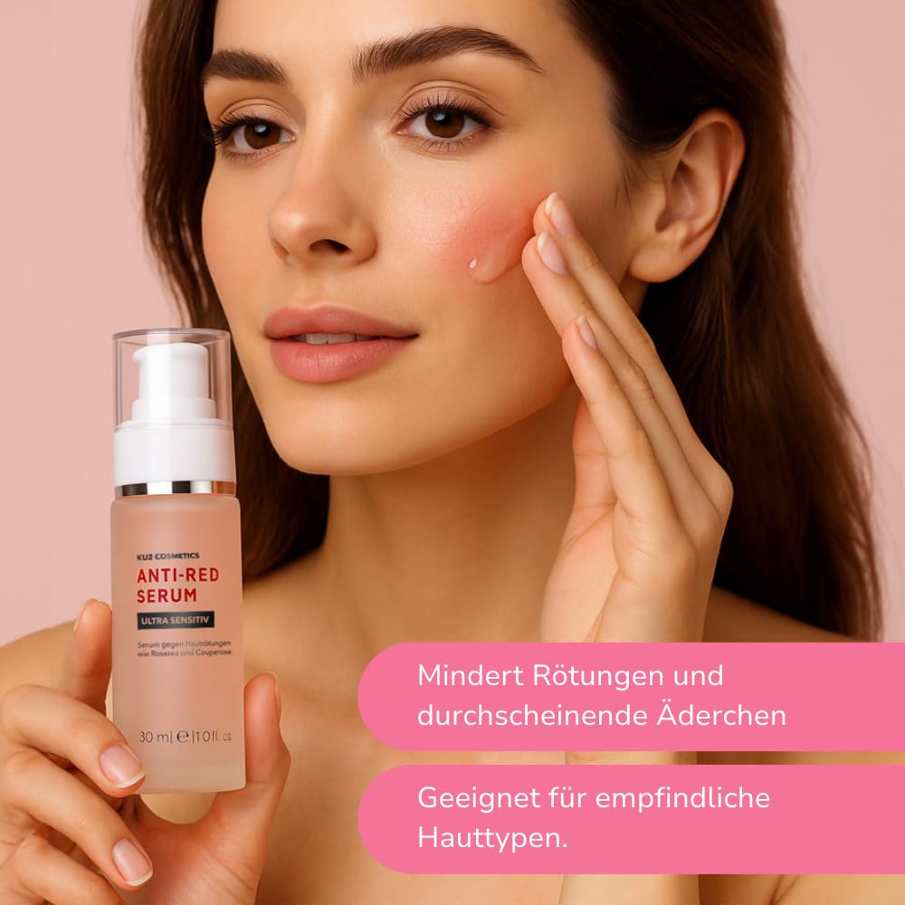 KU2 Cosmetics Anti Red Ultra Sensitiv Serum, 30 ml | Beruhigendes Gesichtsserum, Gegen Rötungen & Irritationen, Stärkt die Hautbarriere, Spendet Feuchtigkeit