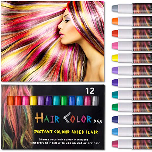 Haarkreide,Hair Chalk 12 Farben Auswaschbar Haarkreide 6 Paar Handschuhe für kinder Temporäre Haarfarbe Ideal für Kinder Mädchen, Geschenke Geburtstag Karneval & Weihnachten