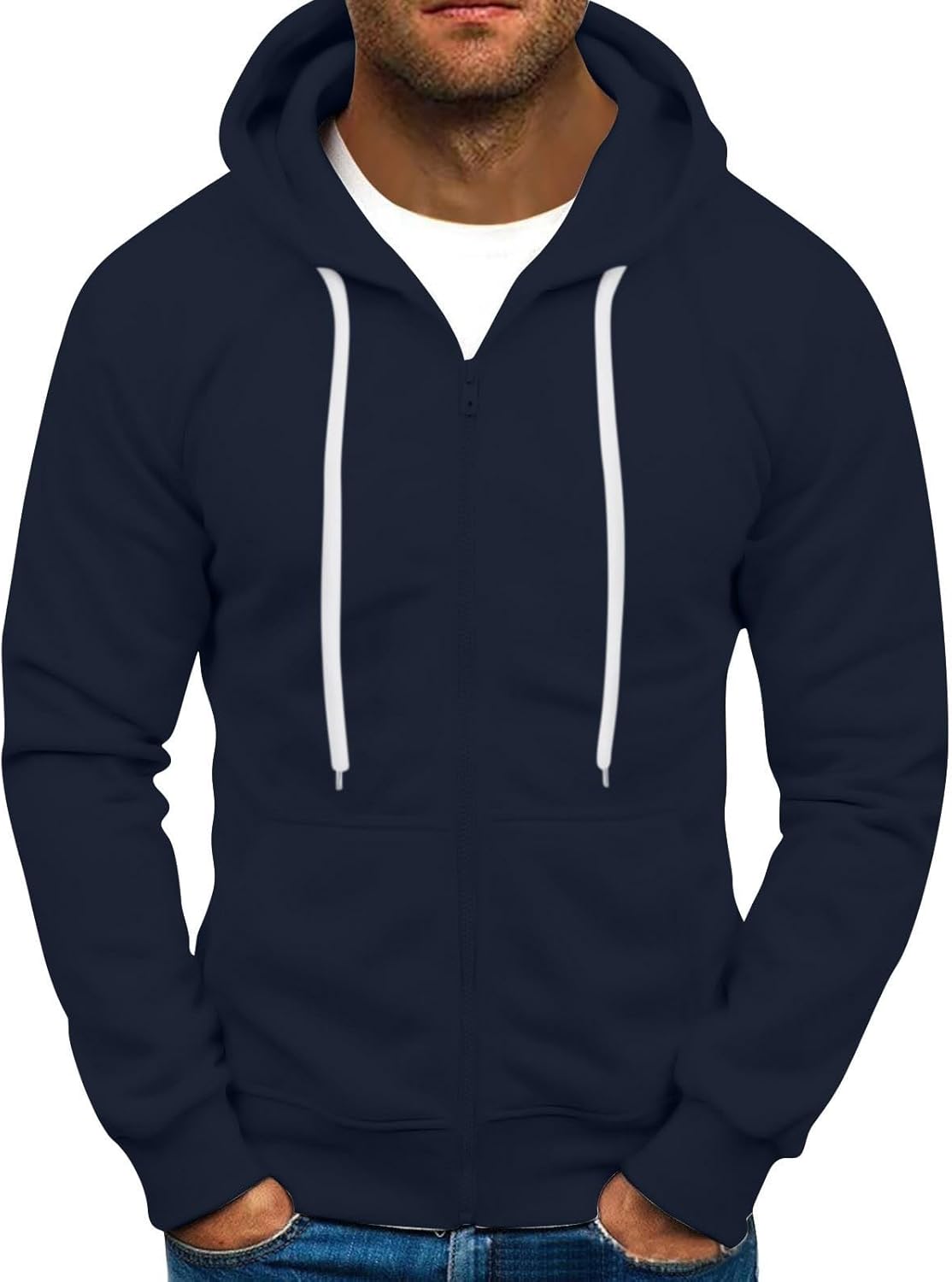 Ymosrh Men's Hoodies, Long Sleeve Zip Up Hoodie Casual Solid Color Pullover Hooded Sweatshirts, M-3XL