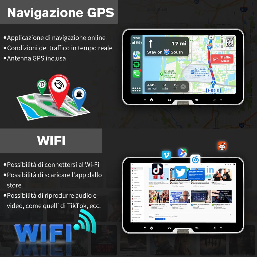 AWESAFE Universale Autoradio 1 din con Schermo (Rimovibile), Android 13 (2+64GB) 10.1" Car Radio con CarPlay Android Auto GPS Bluetooth WIFI FM RDS