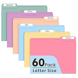Colored File Folders Letter Size, 60 Pack 6 Colors Manilla Folders 1/3 Cut Tabs, Assorted Pastel Color Office School Buiness Folders for Filing Organization, Paper File Folder Bulk Set
