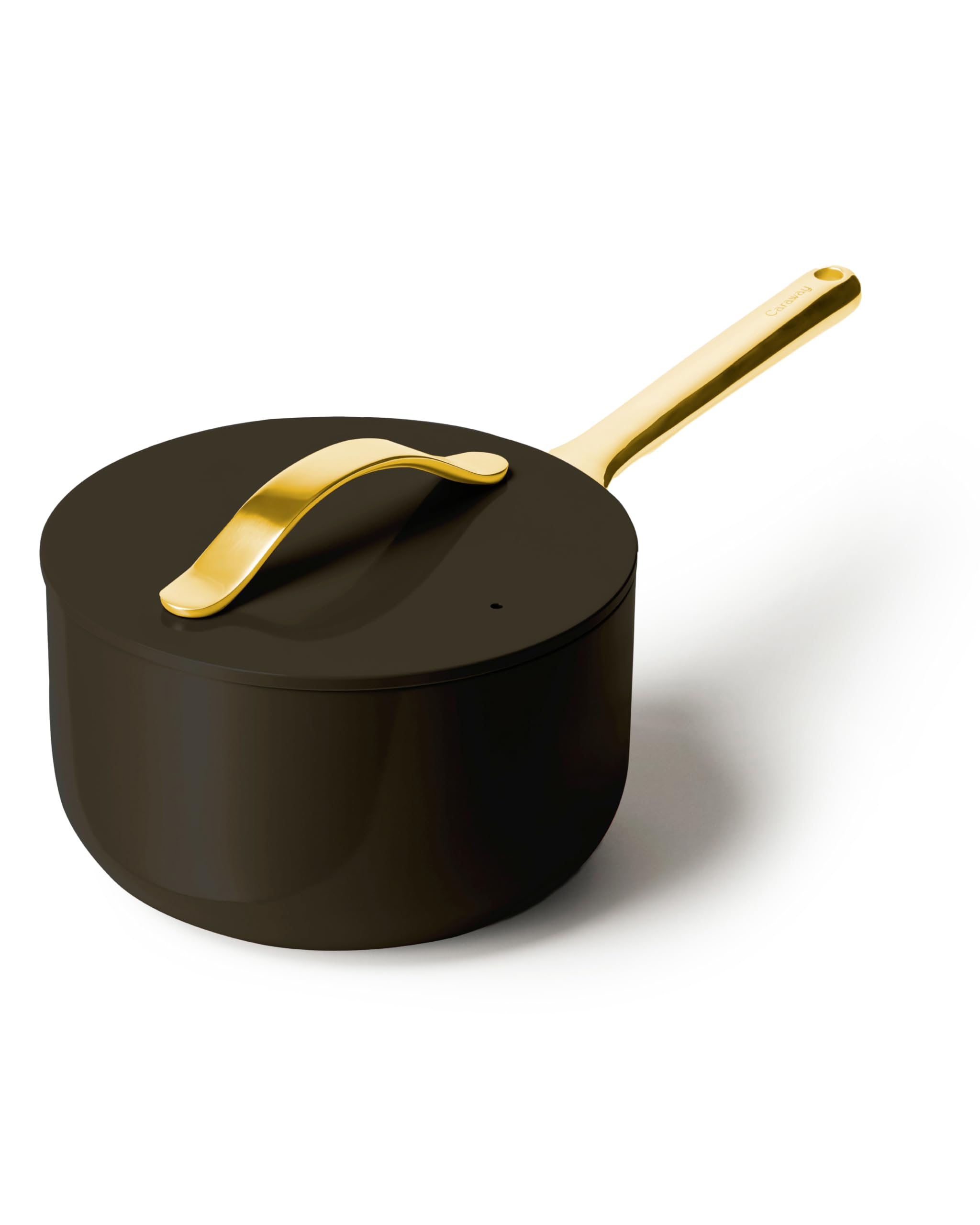 Caraway Nonstick Ceramic Sauce Pan with Lid (3 qt) - Non Toxic, PTFE & PFOA Free - Oven Safe & Compatible with All Stovetops (Gas, Electric & Induction) - Black