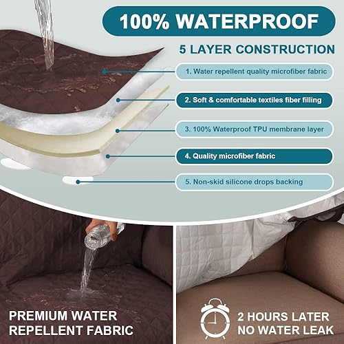 Miniatura 3 de Turquoize Funda 100 % impermeable para sillón de ala, protector de sofá, triple antideslizante, protector de muebles para mascotas, niños, perros