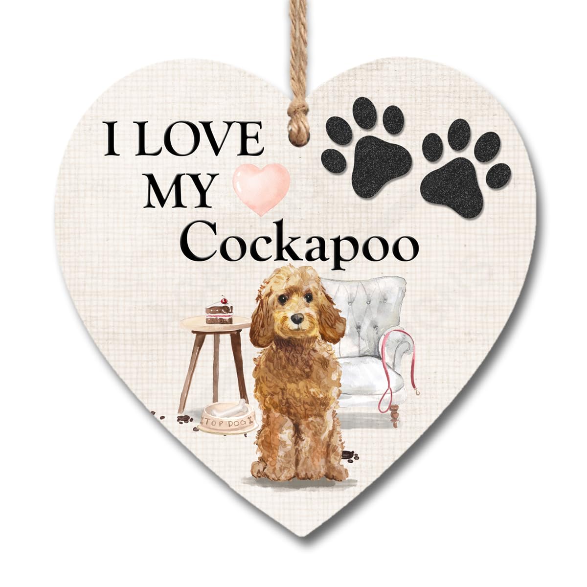 I Love My Cockapoo Heart Plaque | A present Dog Lovers | I love you My Dog present gifts | handmade plaque presents | heart wooden hanging plaques Signs | H0296 (10cm x 10cm)