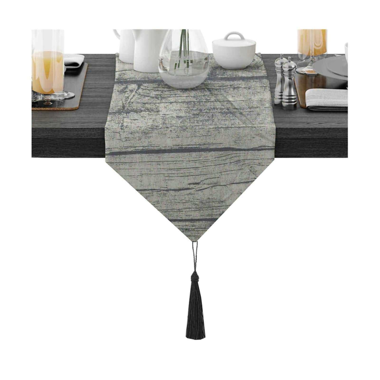 Aeici Camino de mesa de algodón para decoración de boda, grano de madera, camino de mesa de cocina, 30 x 188 cm, camino de mesa de boda, para recepción, gris y negro
