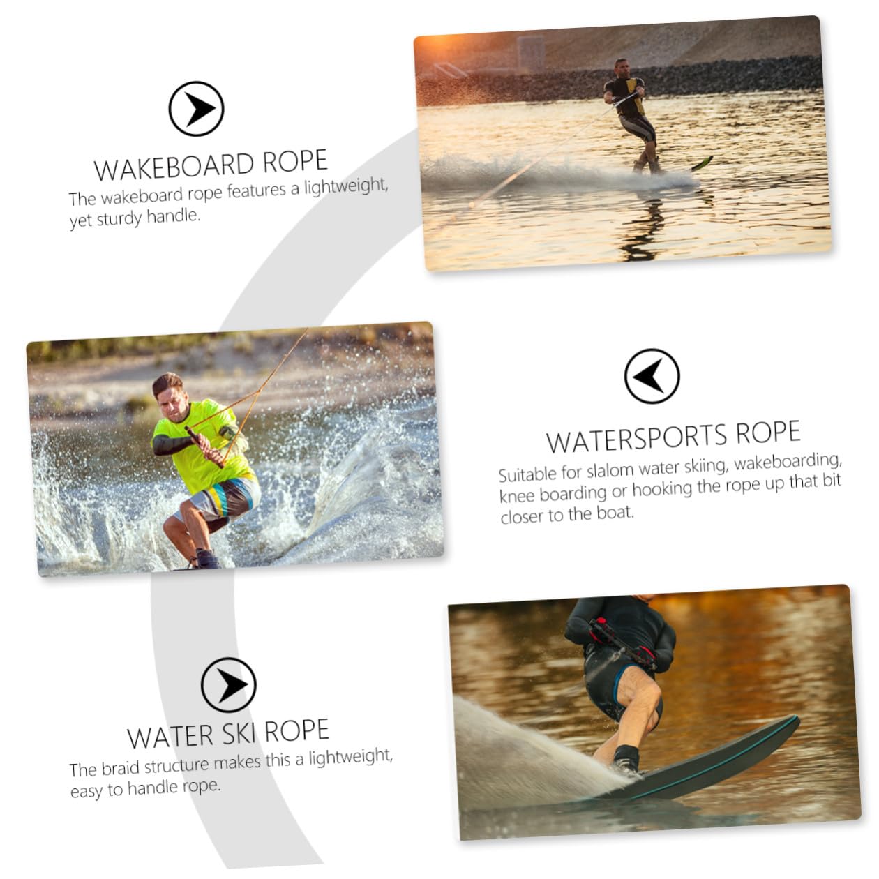 Cuerda de Esquí Acuático Negra de Nylon, 1 Sección, Fácil de Manejar y Resistente Humedad para Wakeboard y Kneeboard en Barco Color Aleatorio