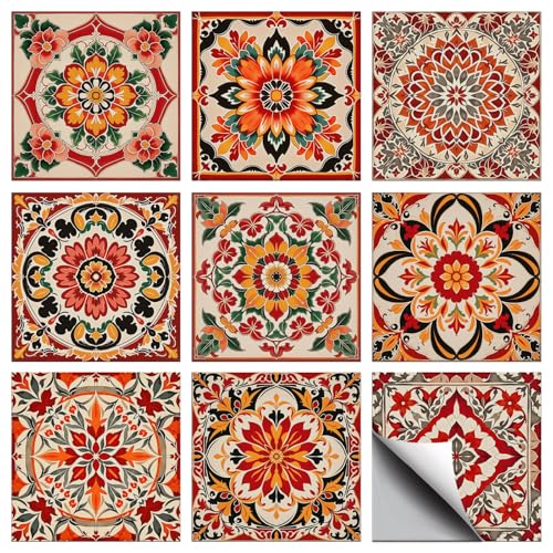 ConChlery Victorian Red Flowers Tile Stickers