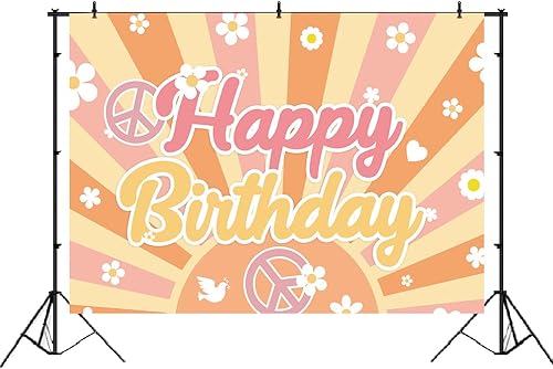 Miniatura 2 de Lofaris Groovy - Fondo de cumpleaños hippie retro bohemio para niñas, tema hippie de los años 70, margaritas florales para niños, feliz primer