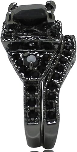 Miniatura 3 de Jude Jewelers Tamaño 4-15 Anillo de compromiso de boda de corte princesa negro propuesta de aniversario de halo nupcial