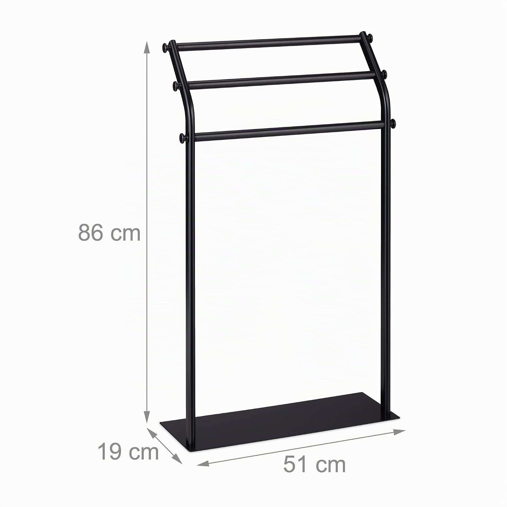 Relaxdays Porte-Serviettes, 3 Barres, HxLxP : 86 x 51 x 19 cm, antidérapant, Salle de Bain, Chambre, Acier, Noir