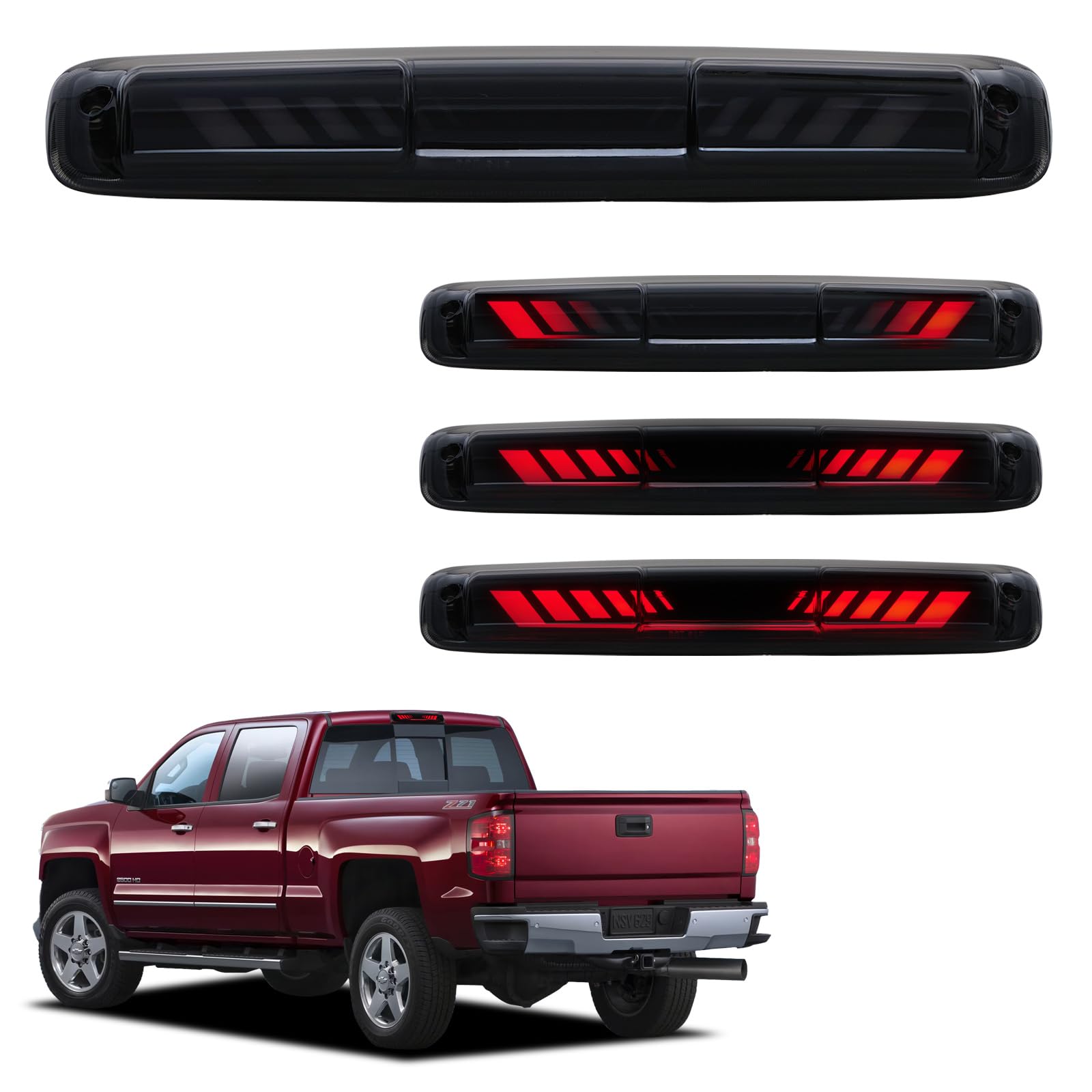 Third 3rd Brake Light for 1999-2006 Chevy Silverado/GMC Sierra 1500 2500 3500HD, 2007 Silverado/Sierra Classic Model LED Time Tunnel Sequential High Mount Stop Light Rear Center Tail Lamp