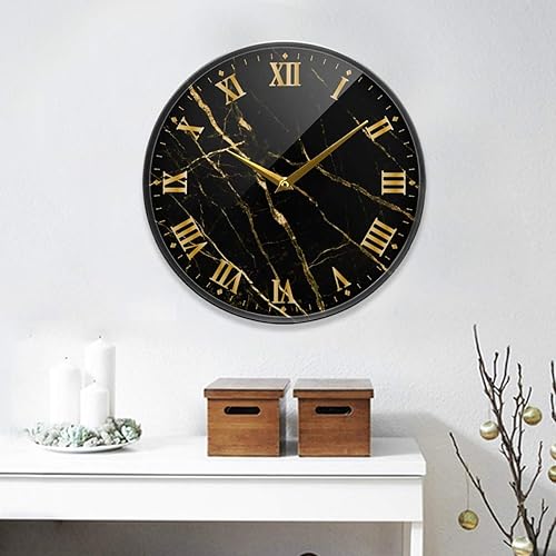 Miniatura 7 de ALAZA Reloj de pared con estampado de mármol negro, líneas doradas, funciona con pilas, silencioso, sin tictac, para decoración de sala de estar, 12
