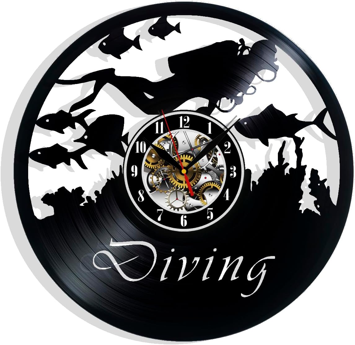 Diving Vinyl Wall Clock - Scuba Diver Theme Decor for Diving Enthusiasts - Underwater Home Accent