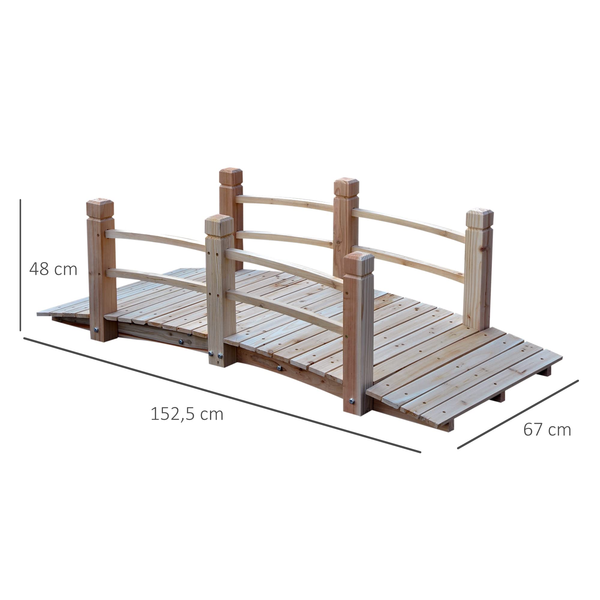 Outsunny Pont de Jardin - Pont de Bassin - passerelle en Bois avec Balustrade - Décoration du Jardin dim. 152,5L x 67l x 48H cm - Bois de Sapin
