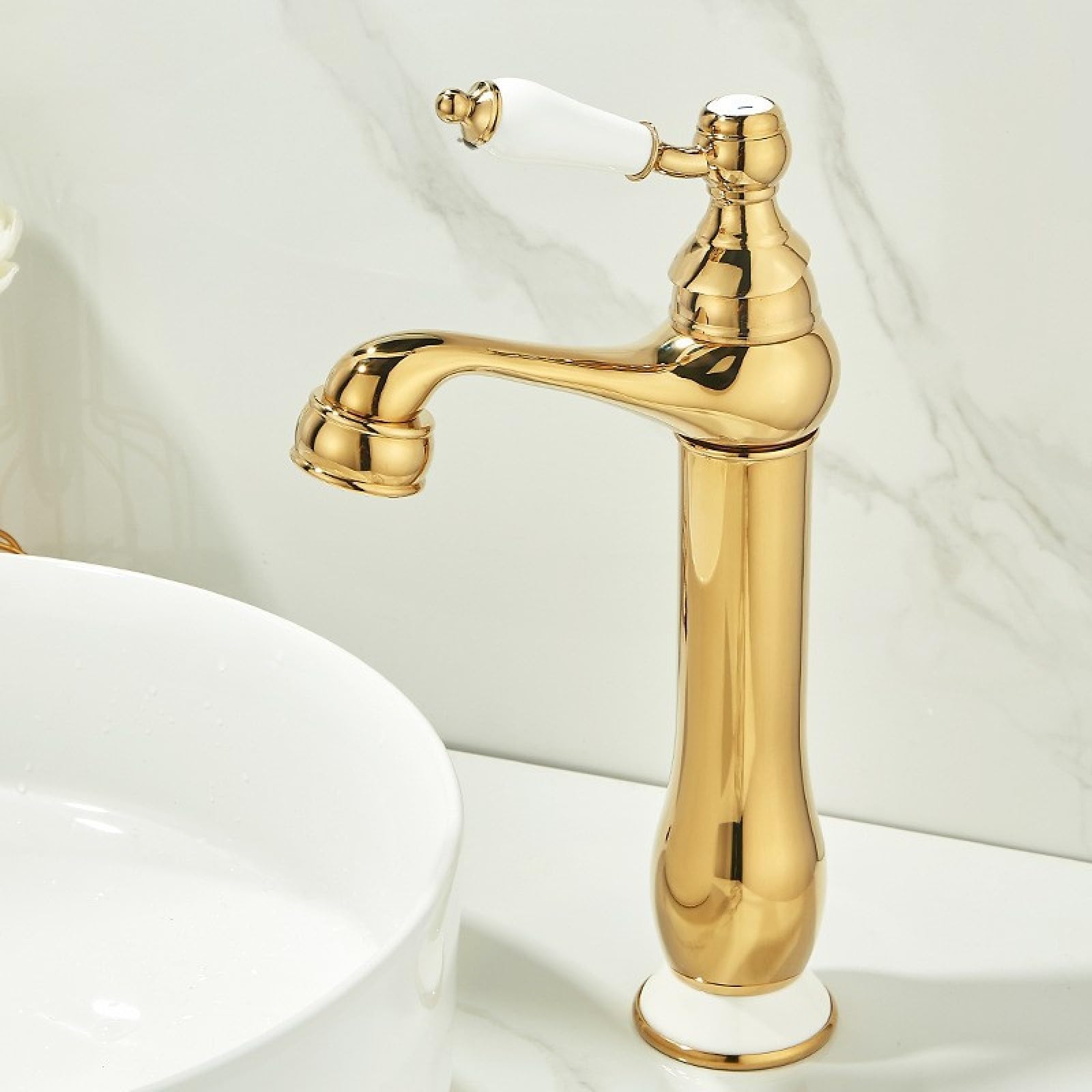 Fanjubei Golden And High Bathroom Copper Pull-Out Hot And Cold Basin Faucet