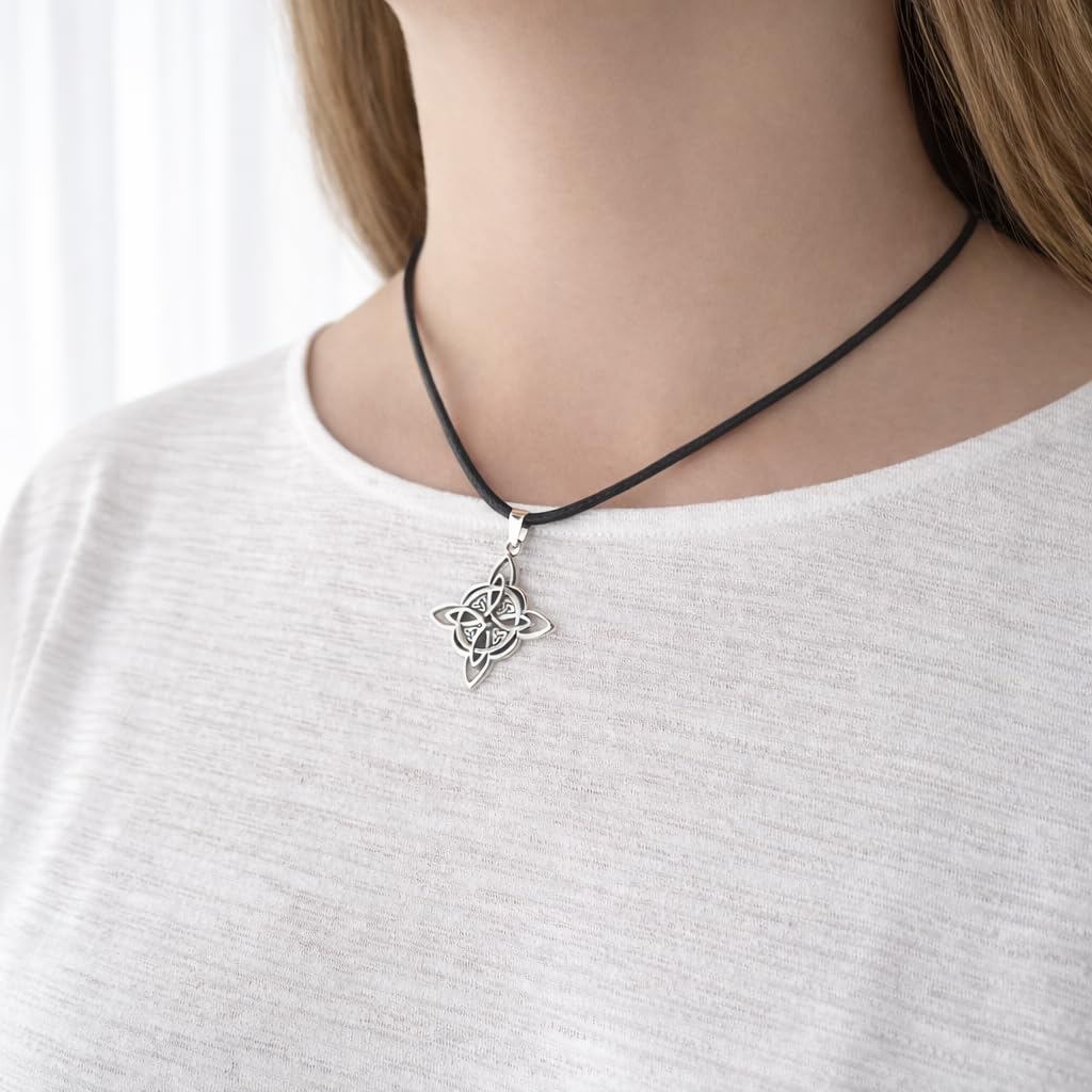 ASTER ALHELÍ Collier Celtique Pendentif Nœud de Sorcière Amulette de Protection Unisexe Gothique Bohème Cordon Noir
