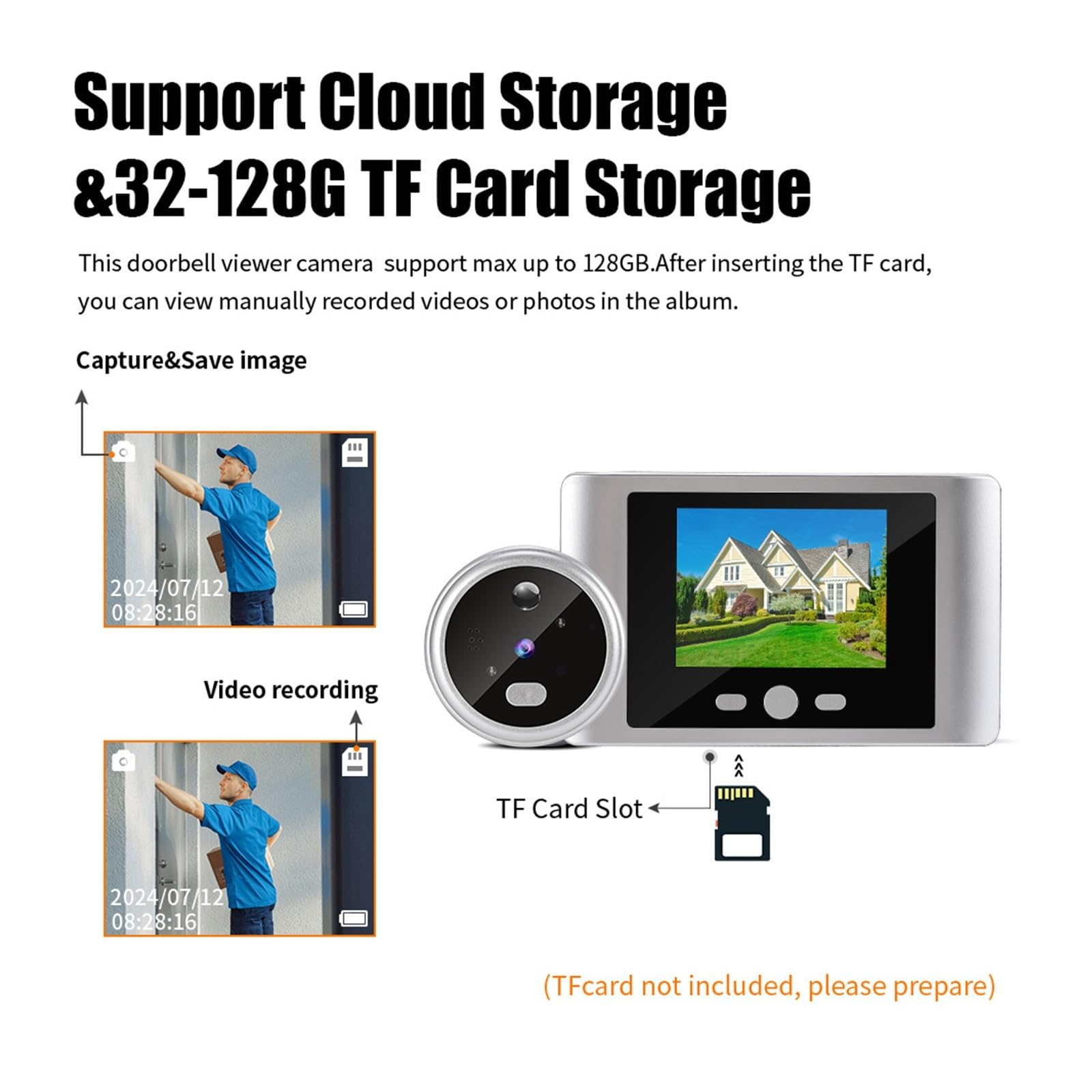 Doorbell Camera, Timbre con cámara y videoportero inalámbrico Inteligente, Pantalla LCD de 2,8 Pulgadas, detección de Movimiento PIR, ángulo Amplio de 100°