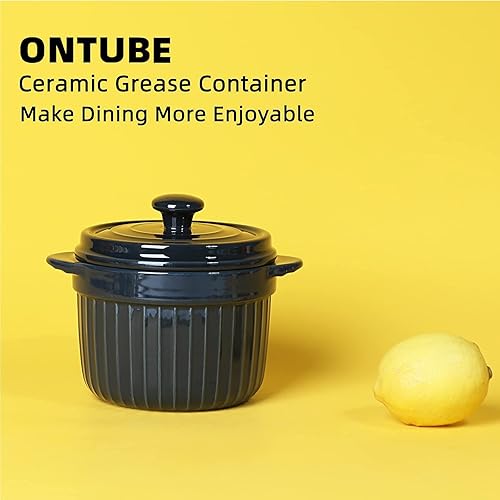 Miniatura 7 de Contenedor de grasa de tocino de cerámica con colador, lata de almacenamiento de aceite para freír, azul marino