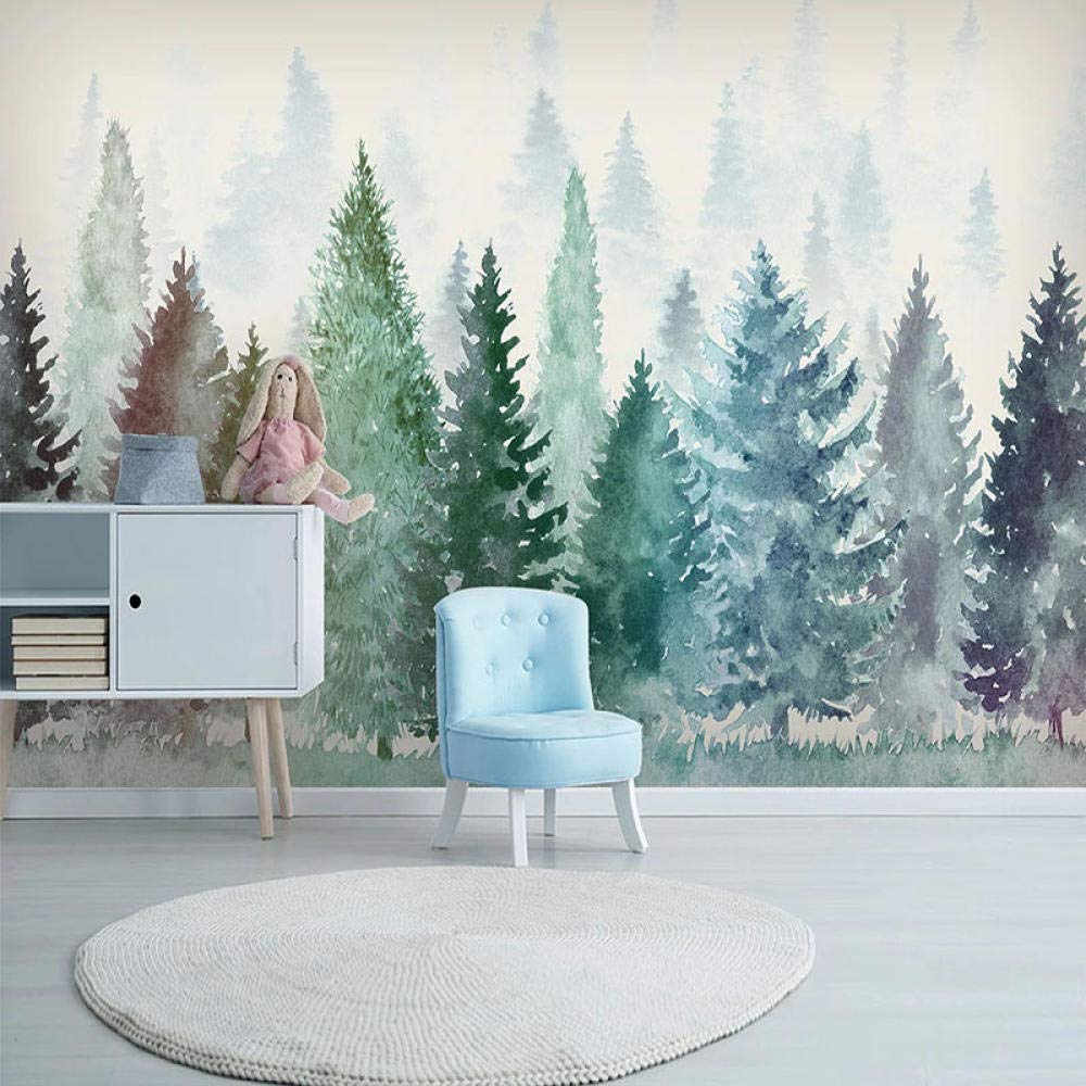 Papier peint 3D arbre brumeux aquarelle - Fresque murale 350x245 cm