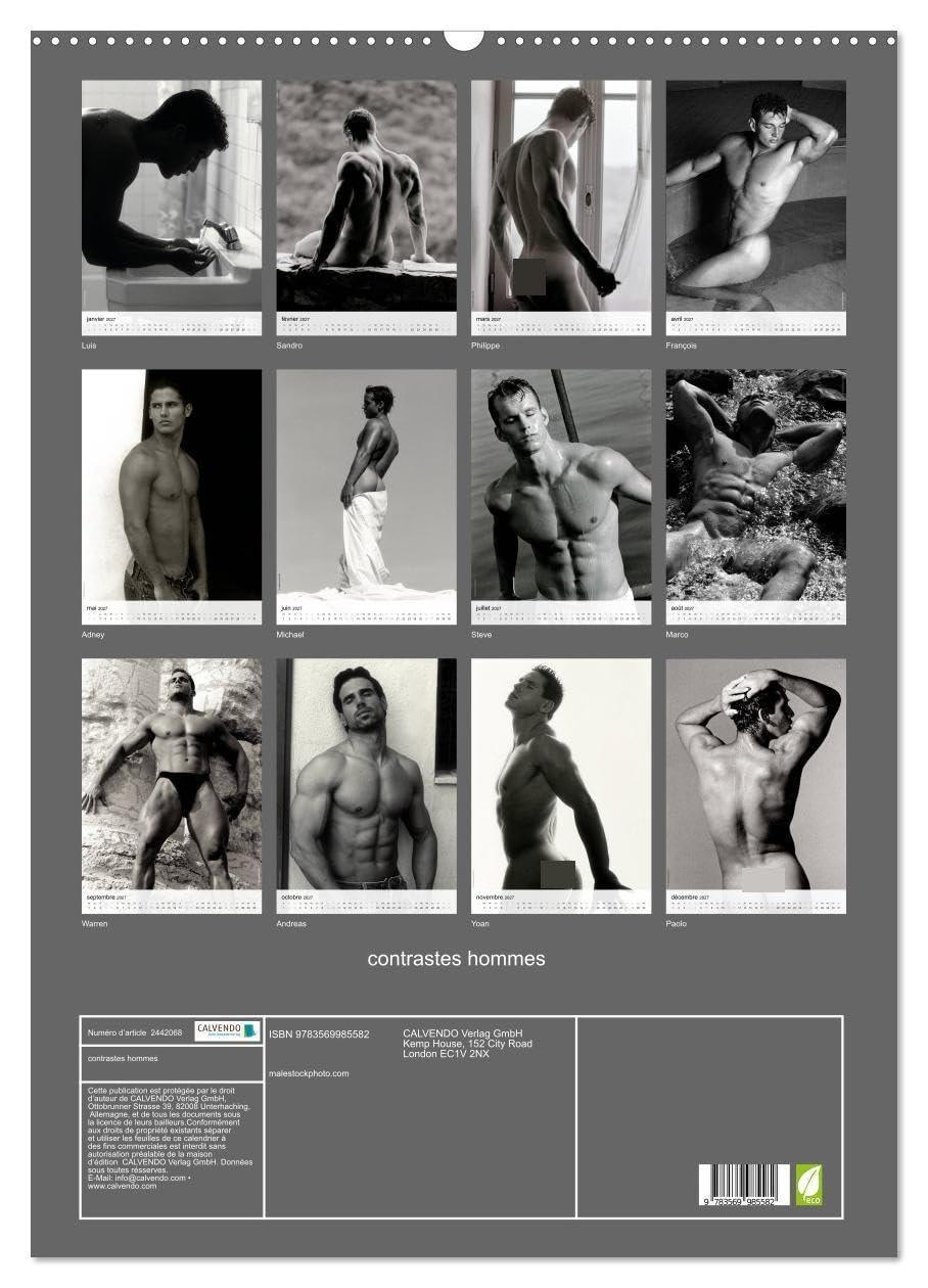 Contrastes hommes calendrier mural 2027: Calendrier mensuel avec 13 pho