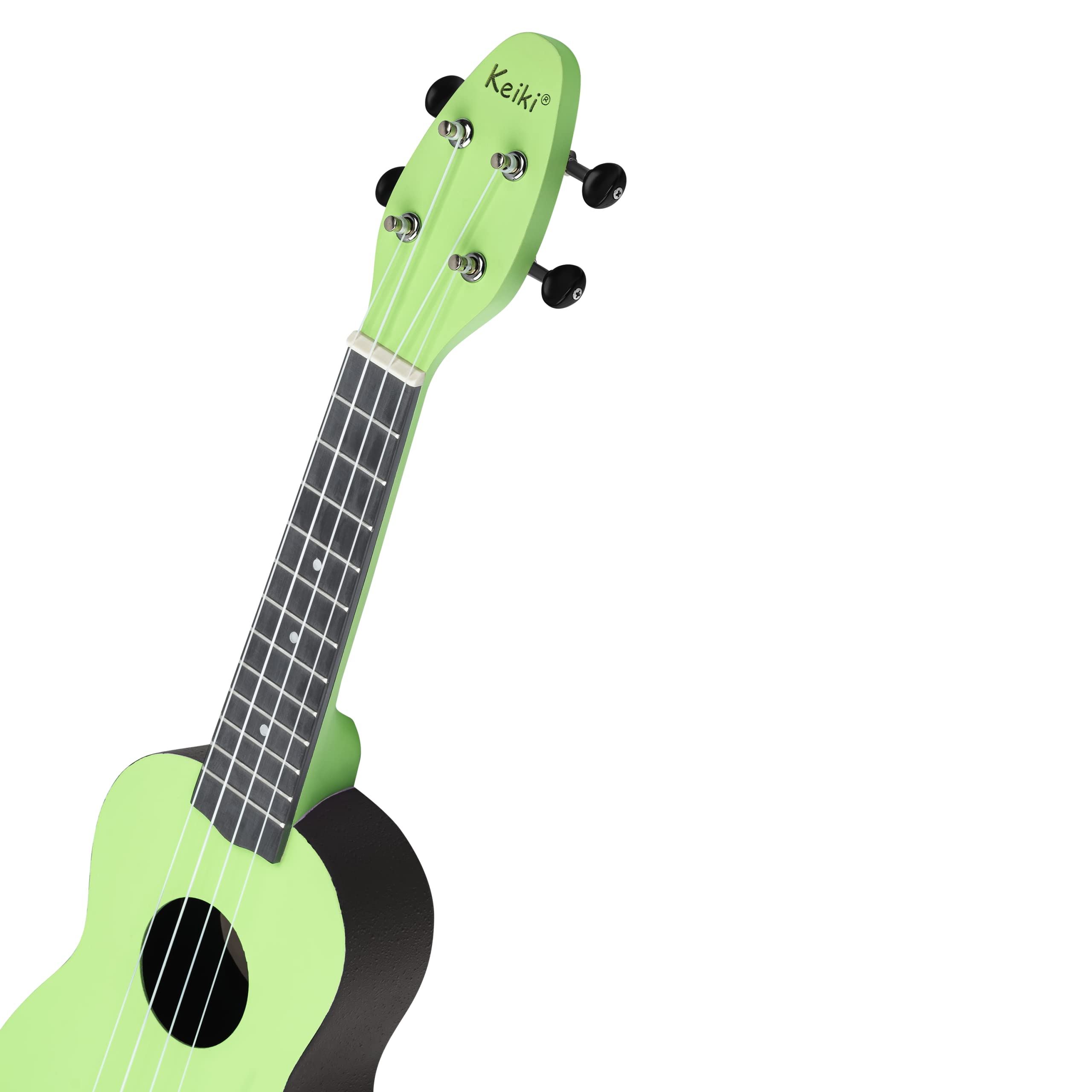 Ortega Guitars Ukelele Soprano verde - Keiki K2 - Kit de inicio incluye afinador, correa, 5 púas medianas y bolsa de dibujo - pastel/tomatillo (K2-TMO)