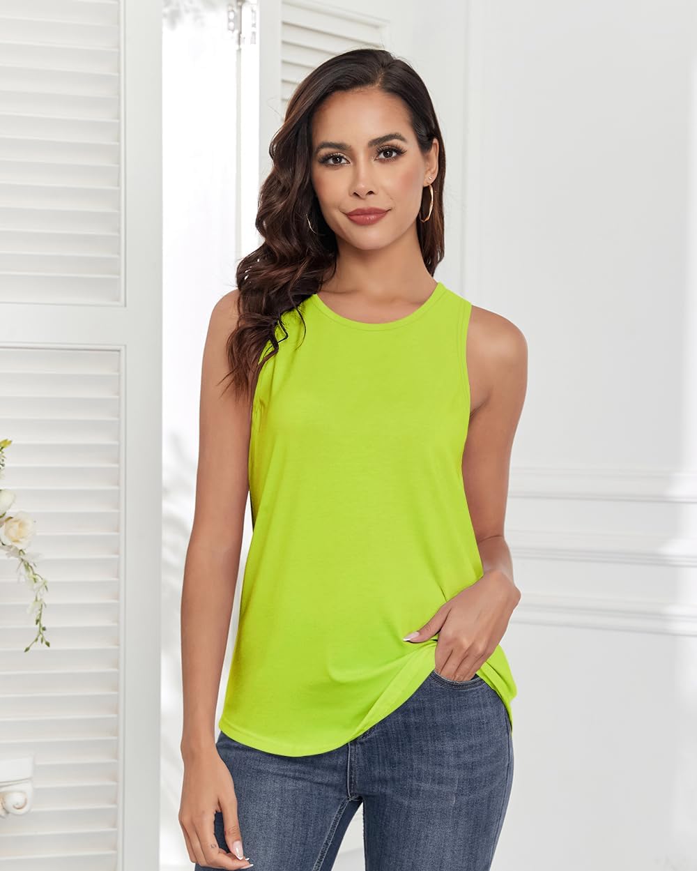 Smile Fish Women Crewneck Flowy Loose Fit Tank Top Sleeveless Summer Tops Shirts - Image 4