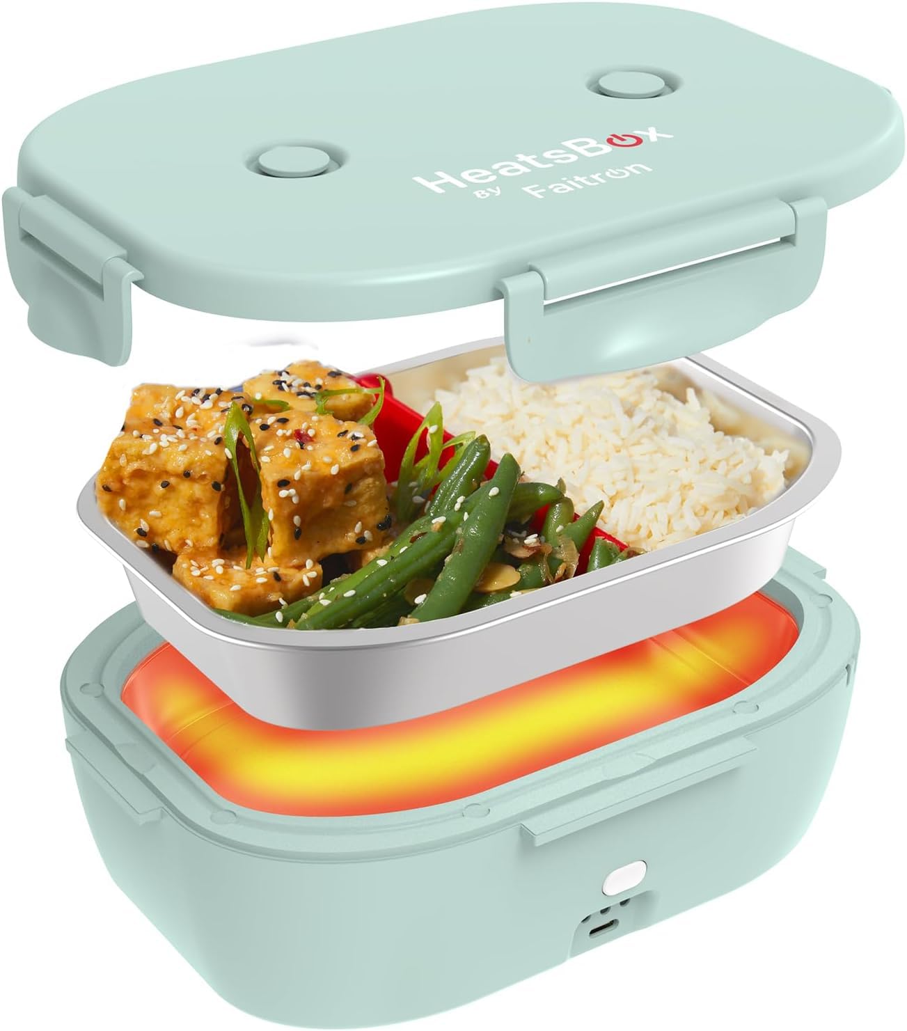 Faitron HeatsBox GO Kids: fiambrera autocalentable para niños, recipiente de acero inoxidable de 540 ml, batería integrada de 100 W y control mediante aplicación, calentador de alimentos portátil