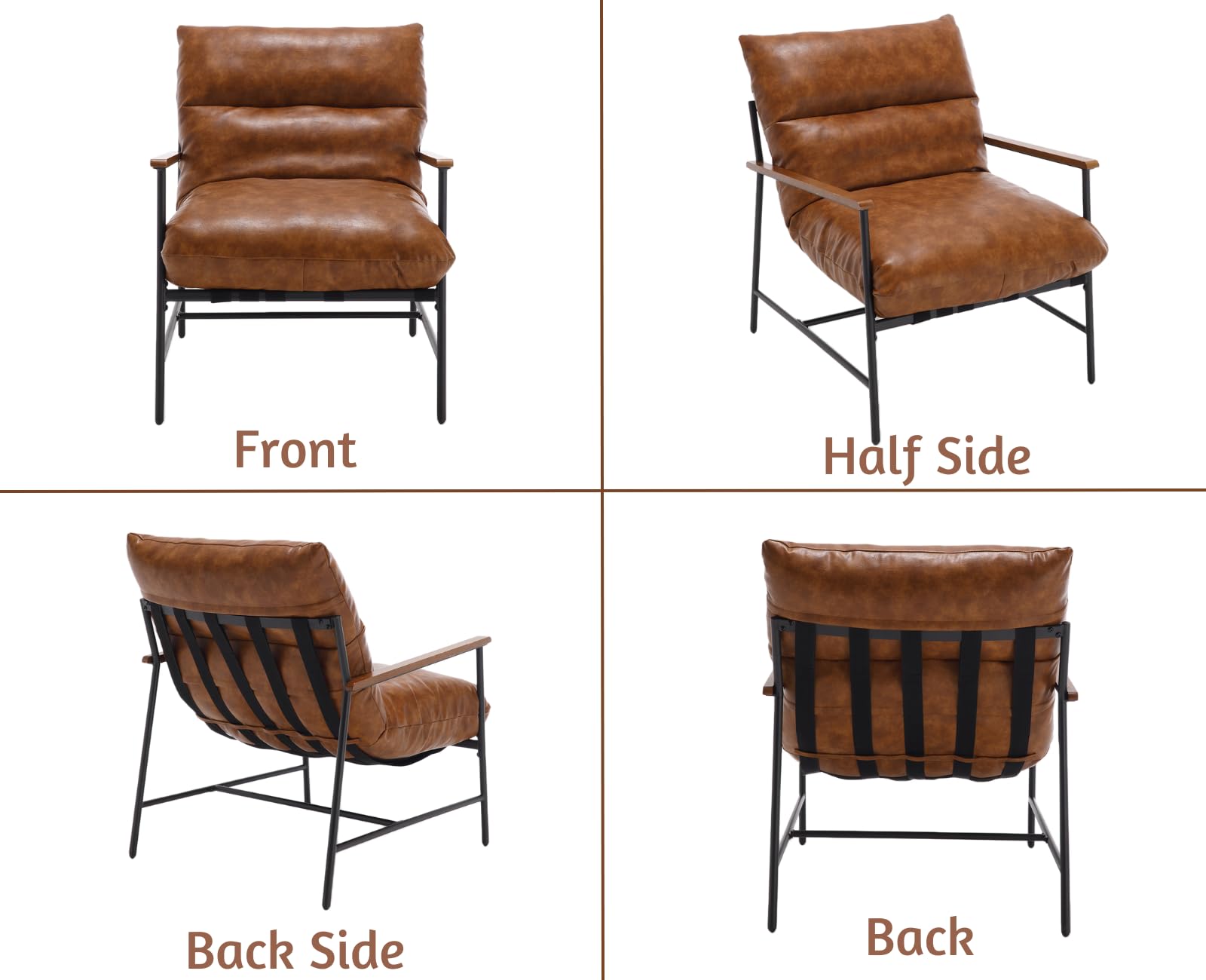 Wahson Butaca Sillón de PU Cuero Moderno Silla de Salón con Reposabrazos Madera,Silla Individual de Ocio Sencilla para Dormitorio/Apartamento,Marrón
