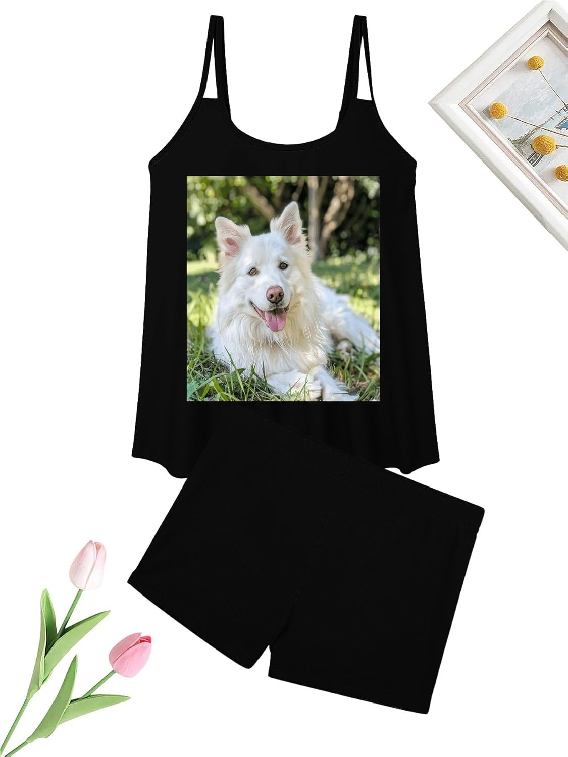 Lying on The Grass Tankini Swimsuits for Women Tummy Control Two Piece Bathing Suits Swim Tops with Boy Shorts