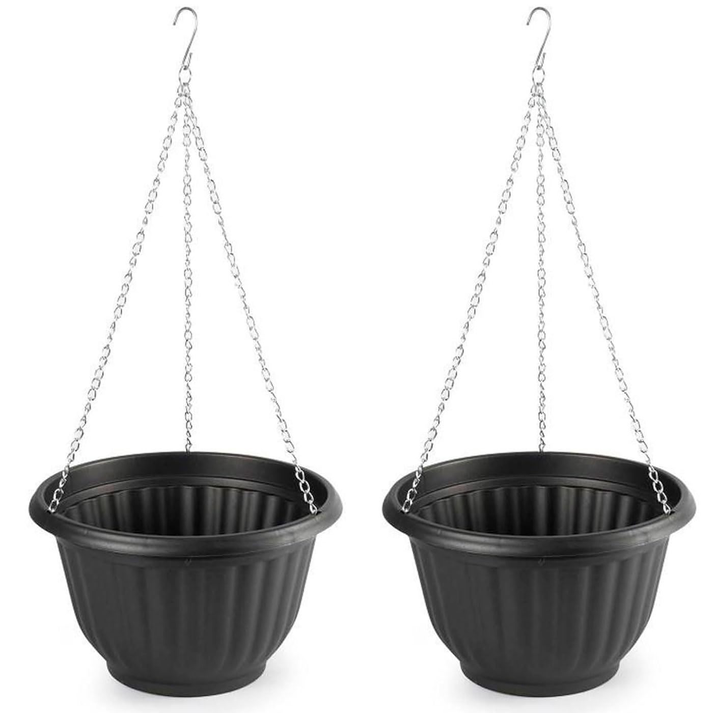 Acan Tradineur - Pack de 2 macetas Redondas Colgantes, plástico, macetero, Tiesto, Recipiente para Plantas, Flores, balcón, terraza, hogar, Fabricada en España (Antracita - 25 x 15 cm)