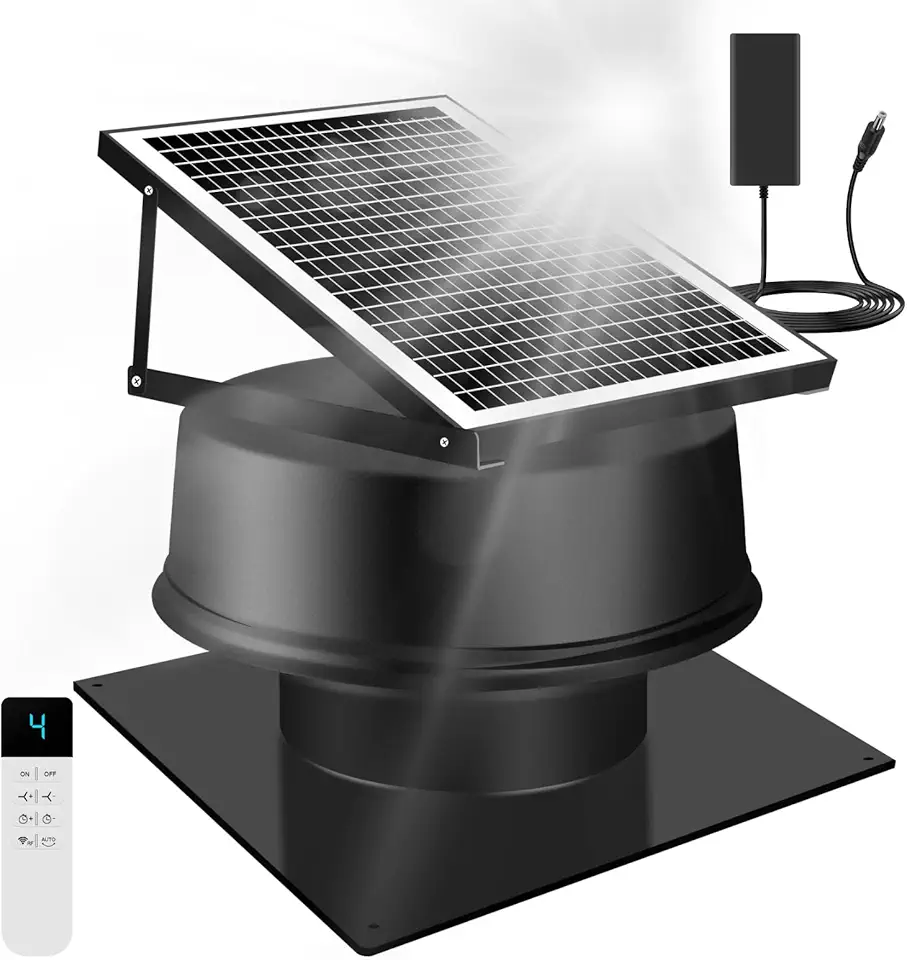 Solar Attic Fan Solar Powered Attic Exhaust Fan 35W Smart Solar Roof Vent Fan 1250+ CFM Exhaust with...