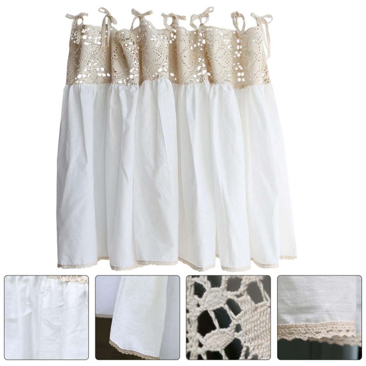 Garneck Rideau Décoration Intérieure en Coton Blanc Style Romantique pour Fenêtre Court Légère et Élégante Cuisine ou Café